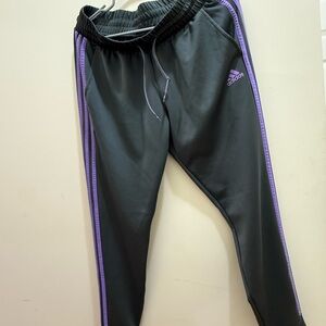 Adidas Kids Charcoal Joggers with Lavender Stripes